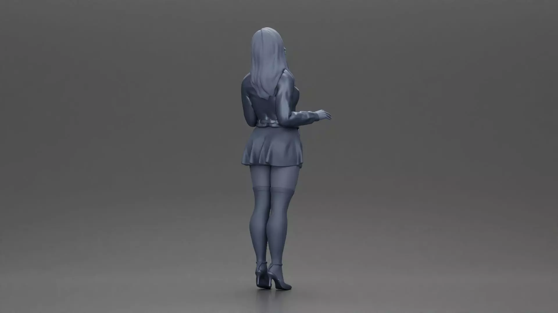 Beautiful girl standing in jacket and dress waiting for someone 3D print model_9