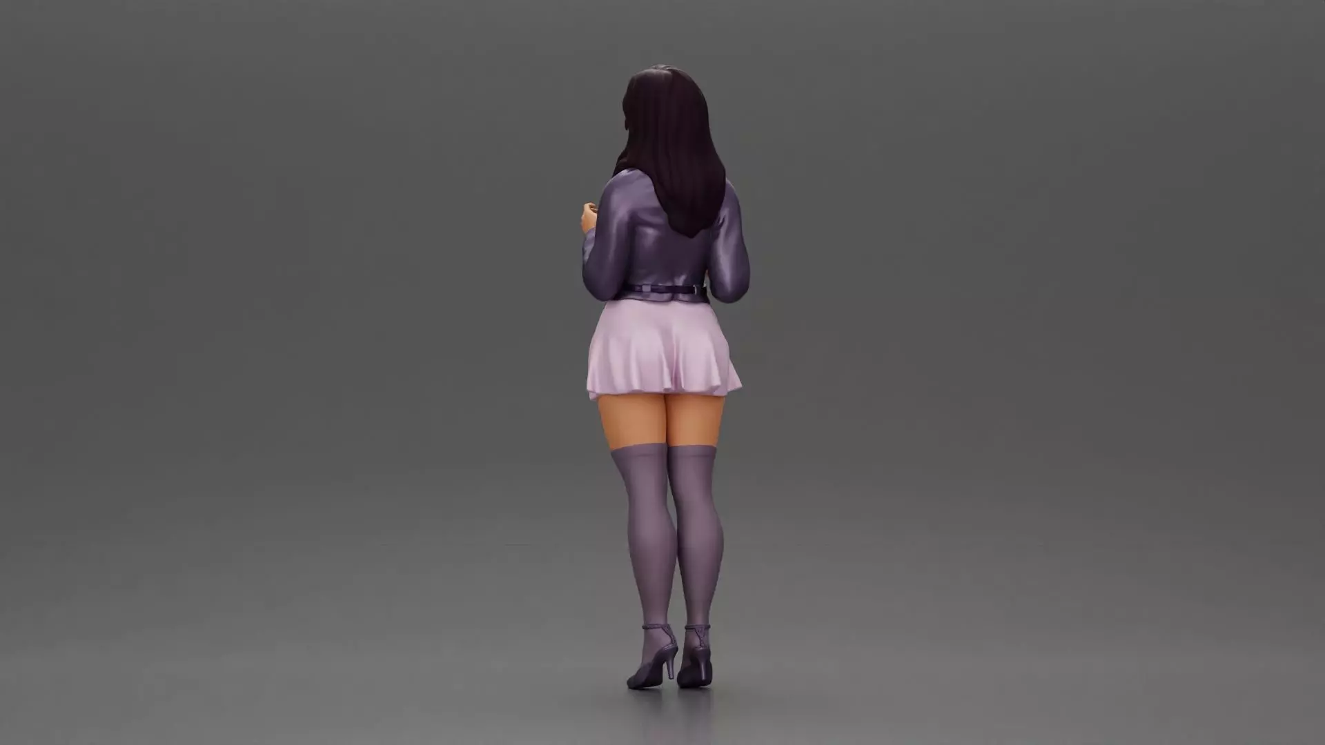 Beautiful girl standing in jacket and dress waiting for someone 3D print model_4