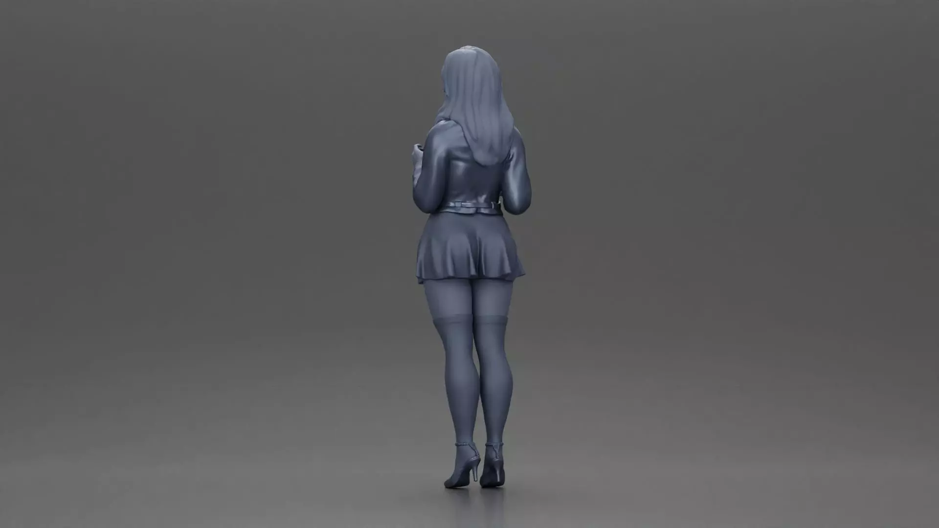 Beautiful girl standing in jacket and dress waiting for someone 3D print model_10