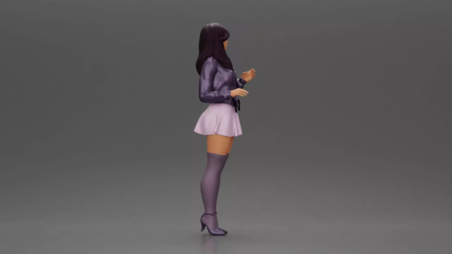 Beautiful girl standing in jacket and dress waiting for someone 3D print model_2