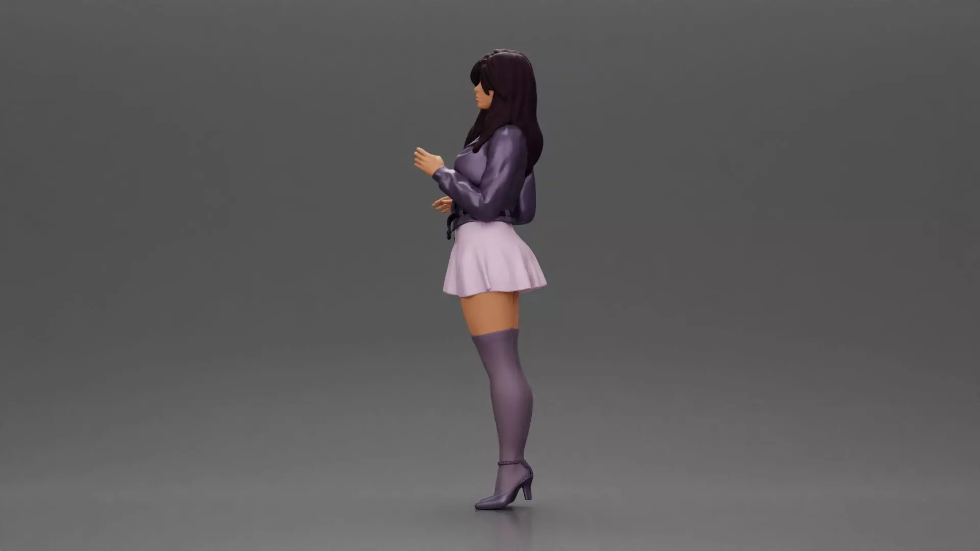 Beautiful girl standing in jacket and dress waiting for someone 3D print model_5