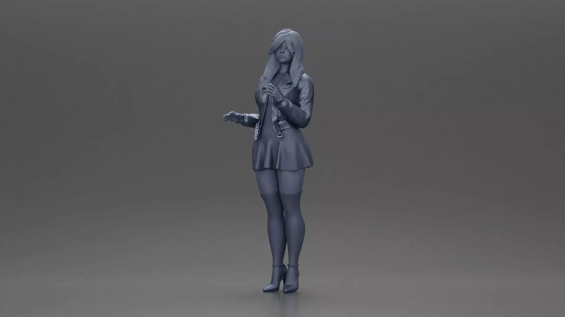 Beautiful girl standing in jacket and dress waiting for someone 3D print model_6