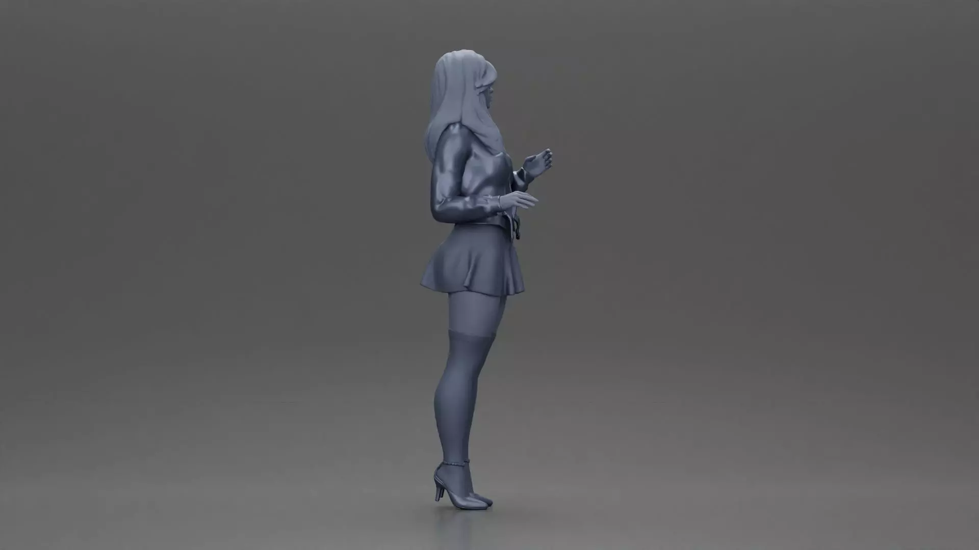 Beautiful girl standing in jacket and dress waiting for someone 3D print model_8