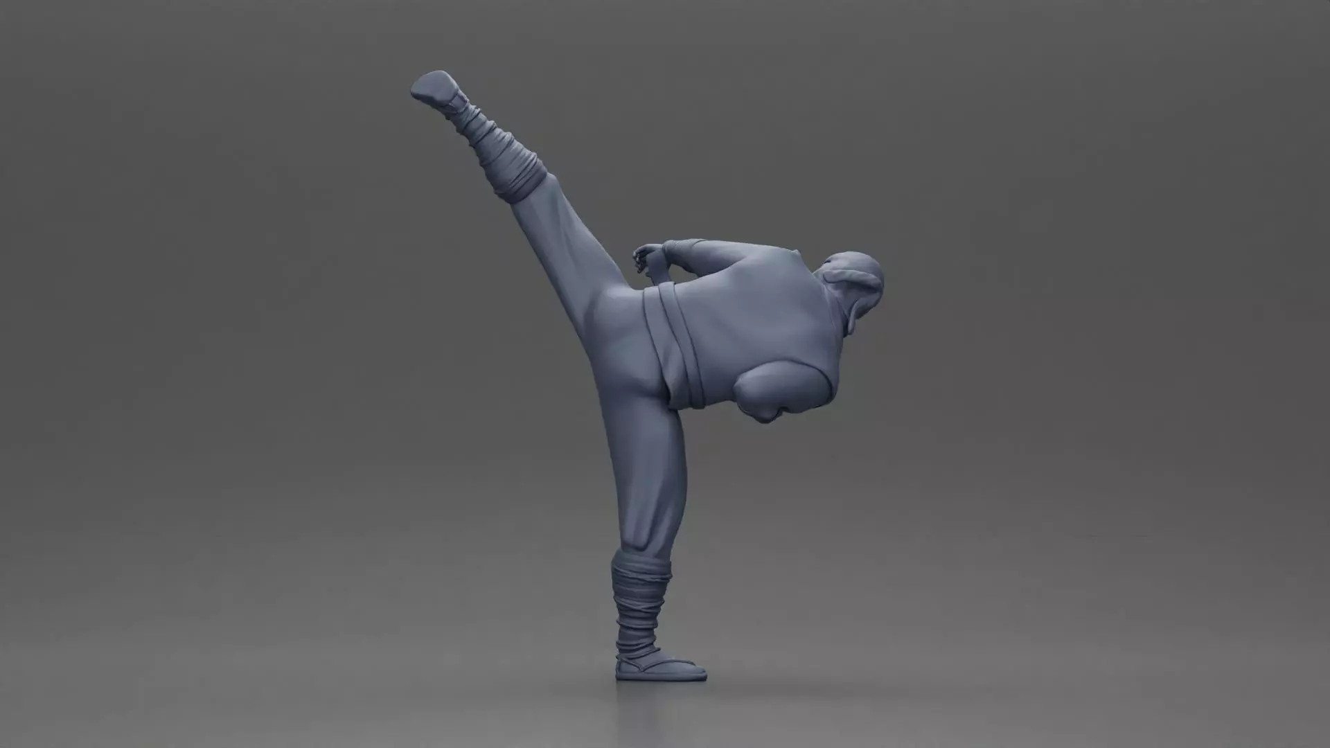Ninja in black uniform performs high side kick with precision 3D print model_9