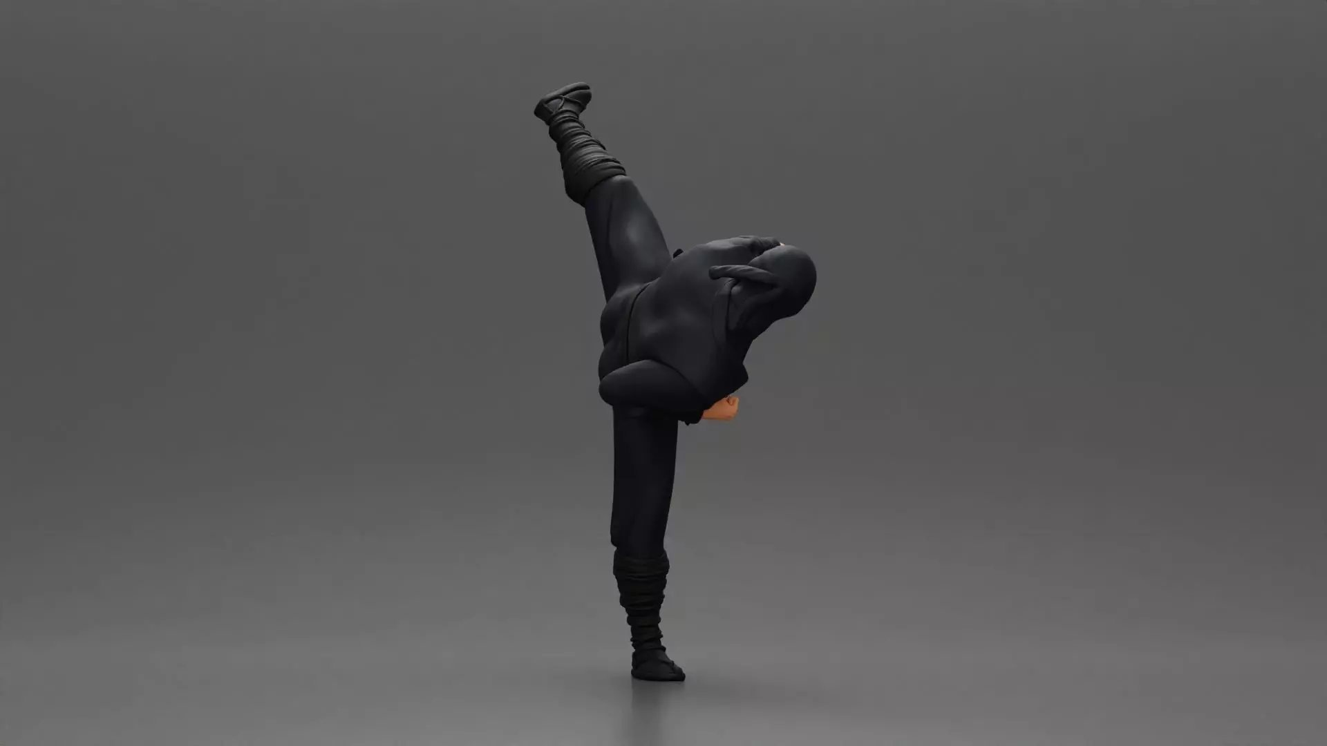 Ninja in black uniform performs high side kick with precision 3D print model_2