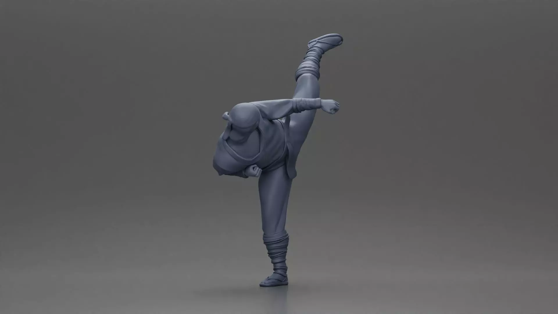 Ninja in black uniform performs high side kick with precision 3D print model_7
