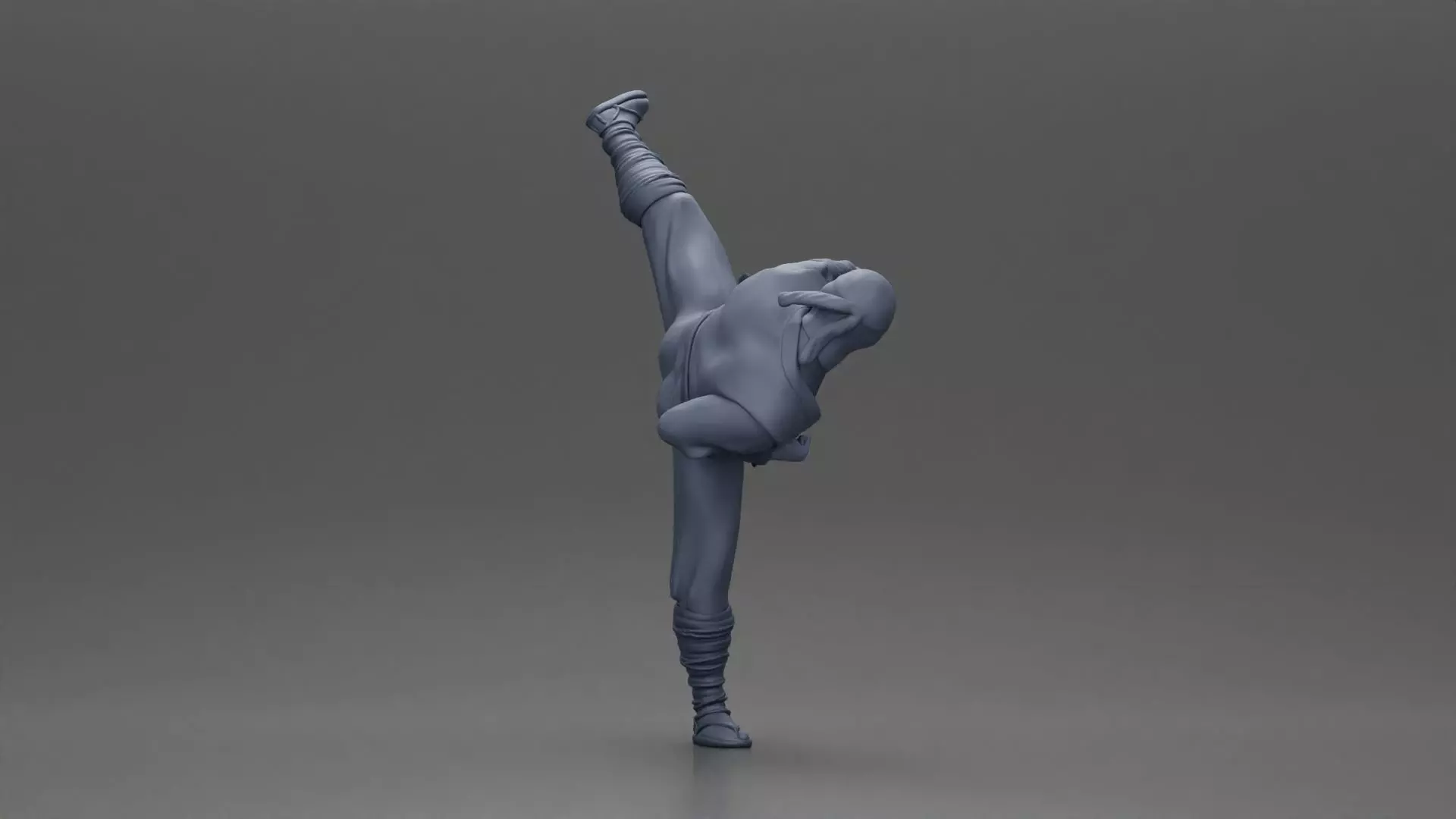 Ninja in black uniform performs high side kick with precision 3D print model_8