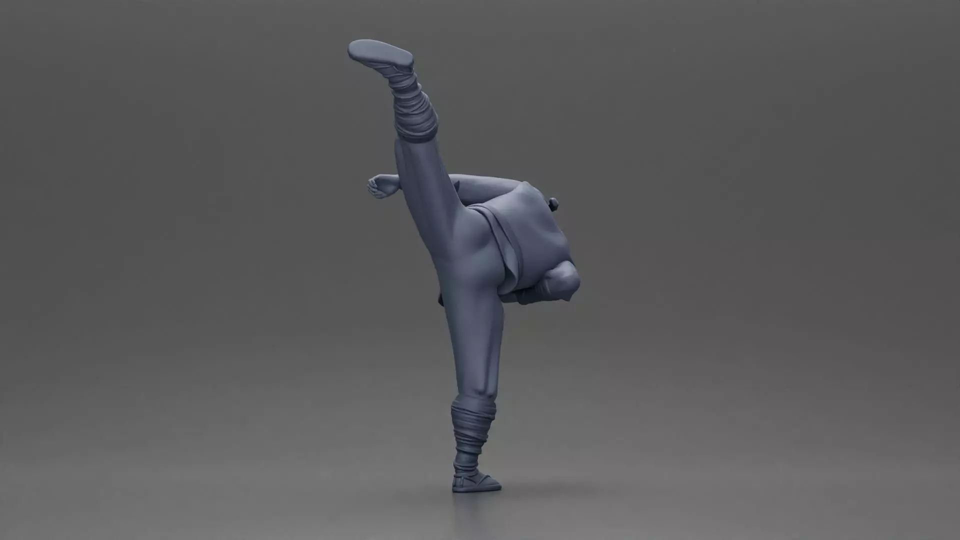 Ninja in black uniform performs high side kick with precision 3D print model_10