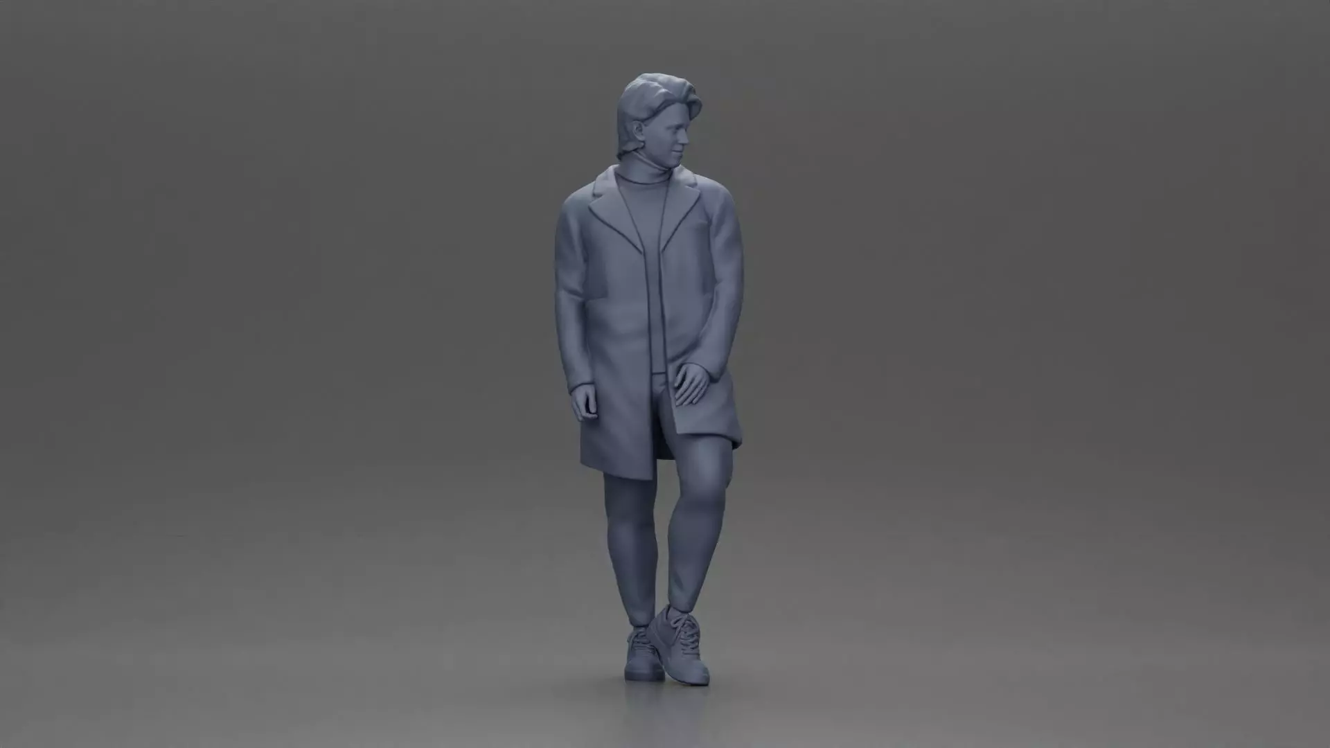 Man in brown coat glances sideways dressed in stylish winterwear 3D print model_6