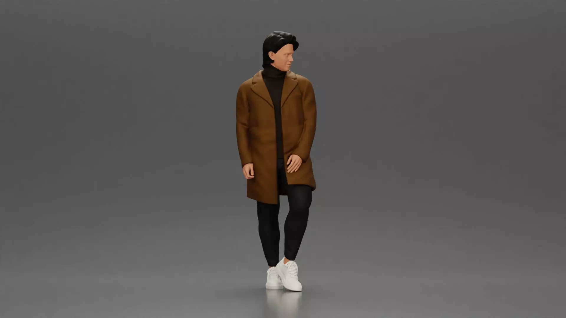 Man in brown coat glances sideways dressed in stylish winterwear 3D print model_0