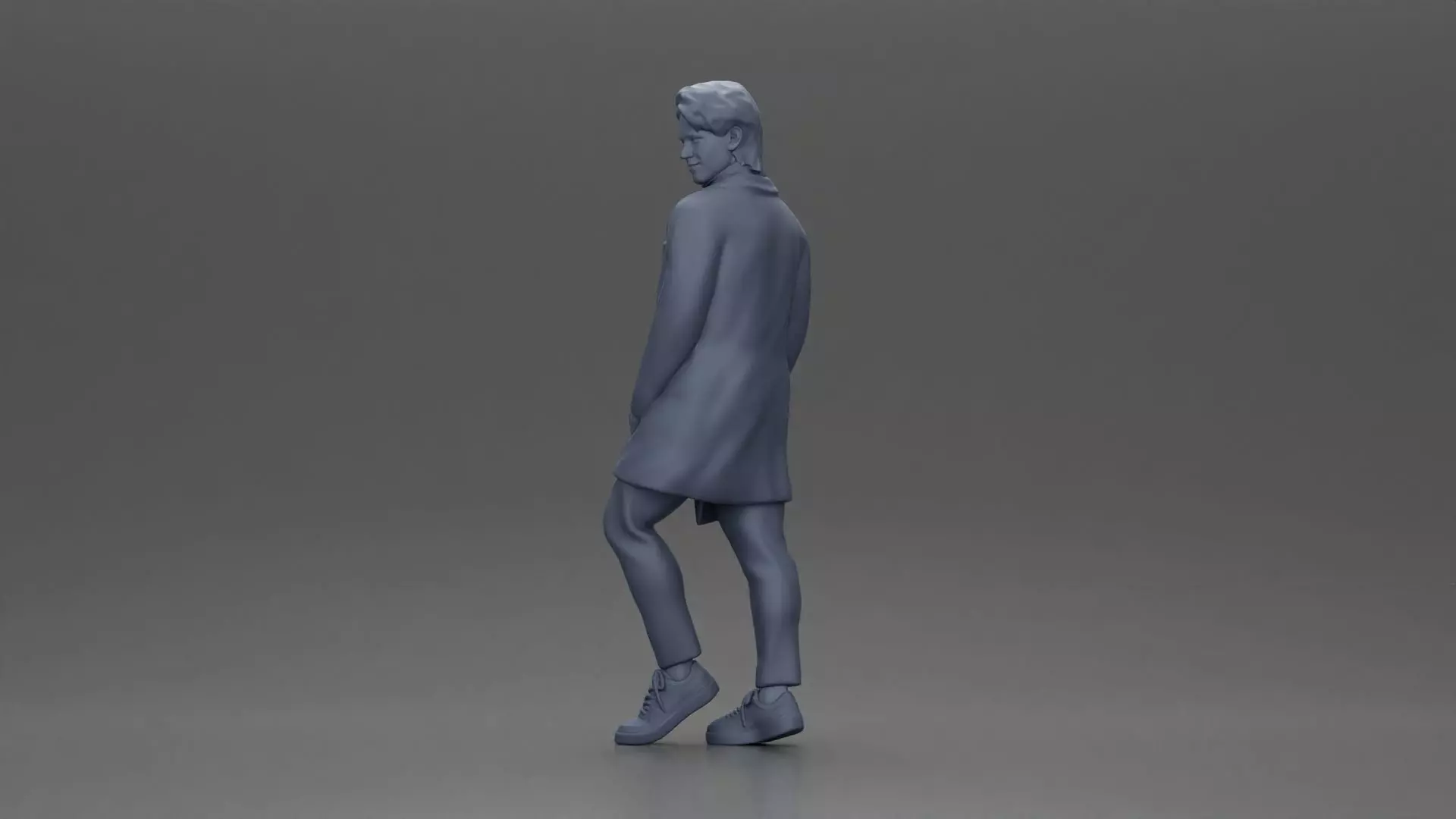 Man in brown coat glances sideways dressed in stylish winterwear 3D print model_10