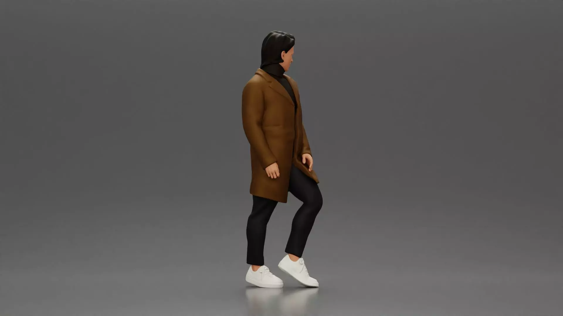 Man in brown coat glances sideways dressed in stylish winterwear 3D print model_1
