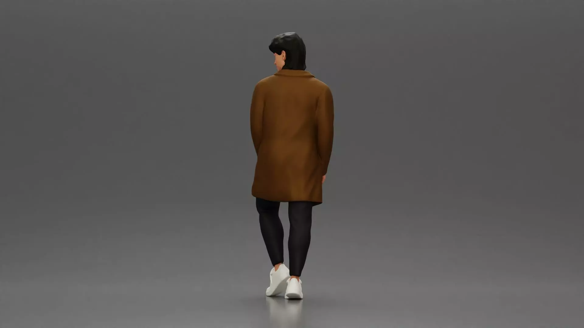 Man in brown coat glances sideways dressed in stylish winterwear 3D print model_3