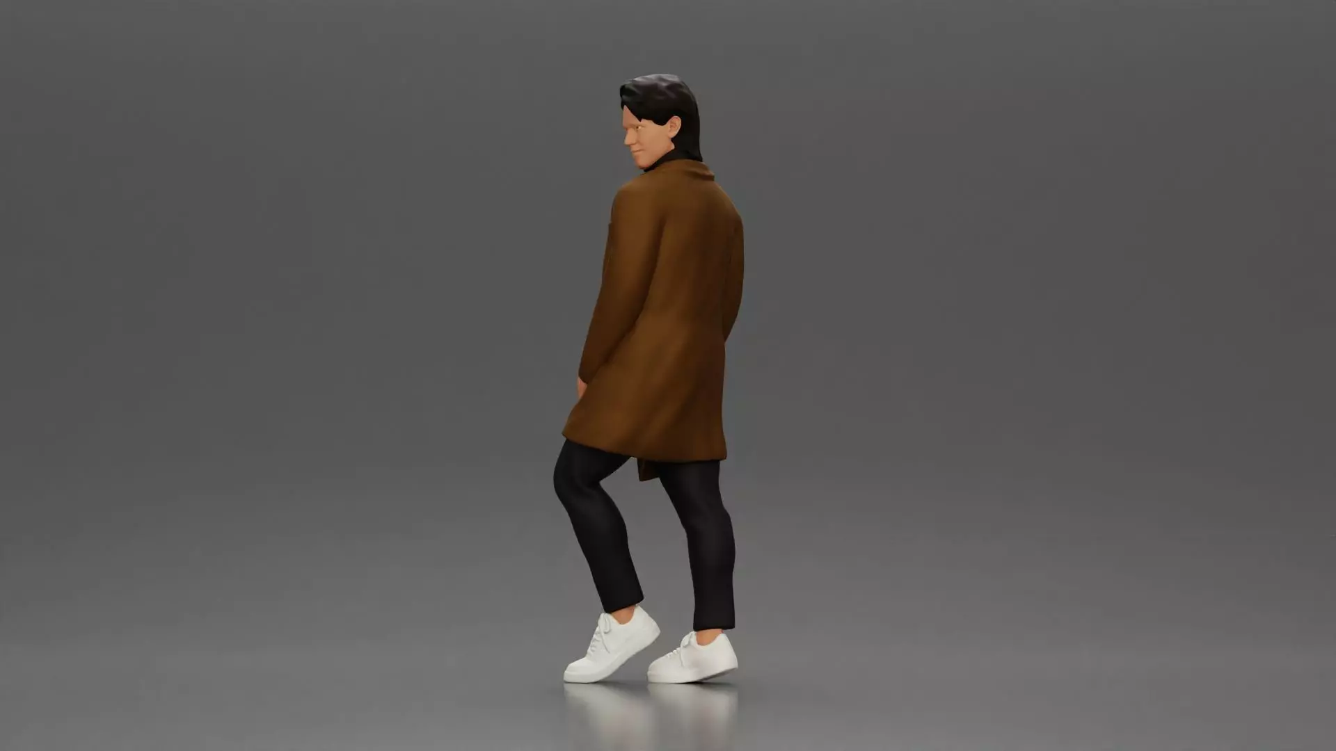 Man in brown coat glances sideways dressed in stylish winterwear 3D print model_4