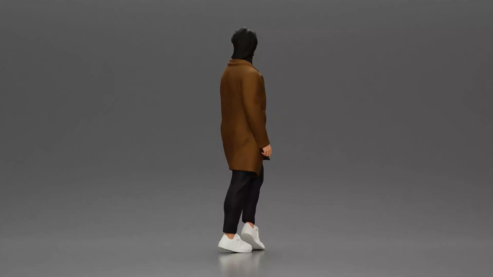 Man in brown coat glances sideways dressed in stylish winterwear 3D print model_2