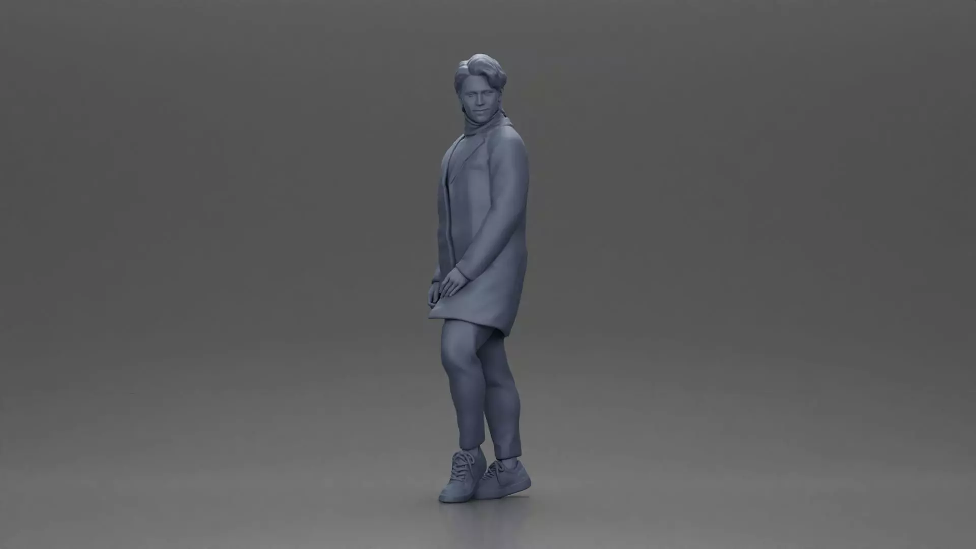 Man in brown coat glances sideways dressed in stylish winterwear 3D print model_11