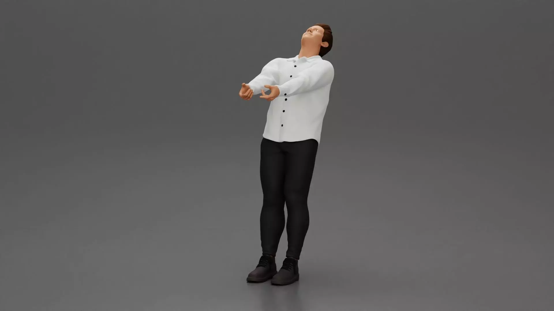 Man leaning back holding hands enjoying a playful dance moment 3D print model_4