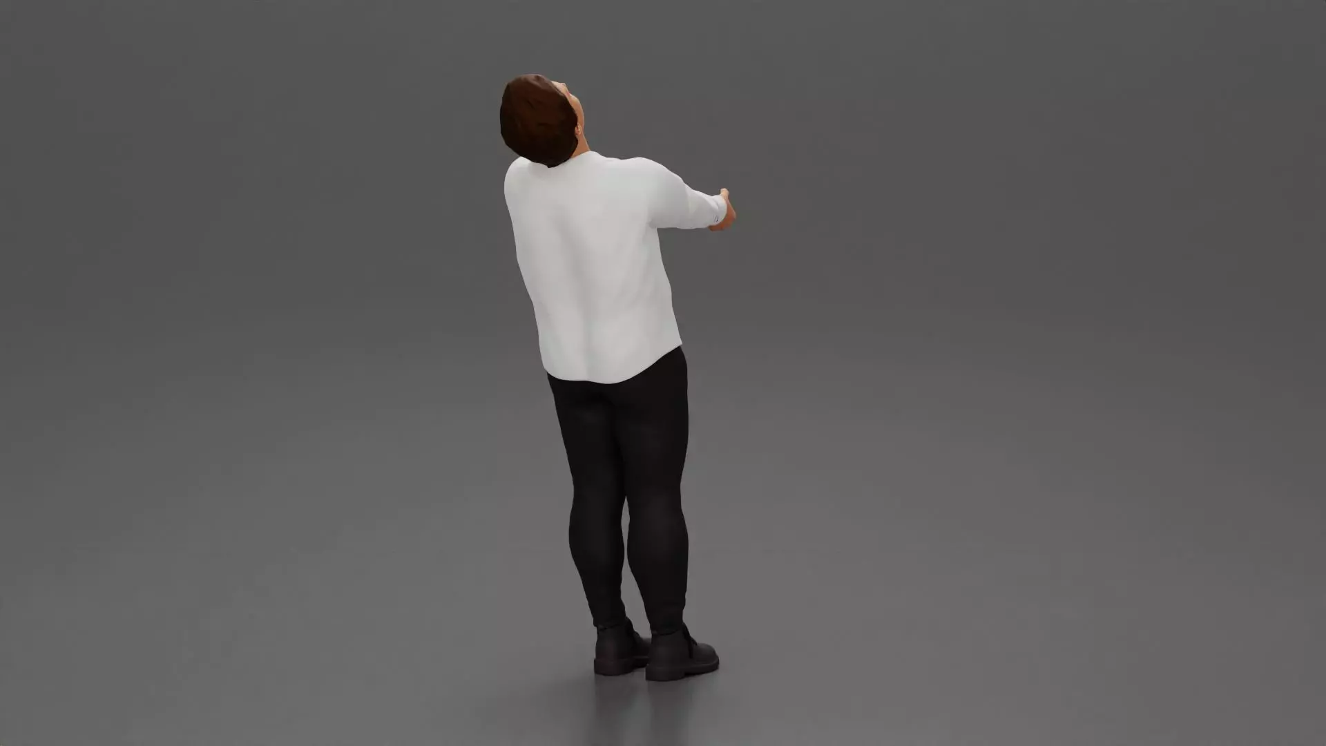 Man leaning back holding hands enjoying a playful dance moment 3D print model_1