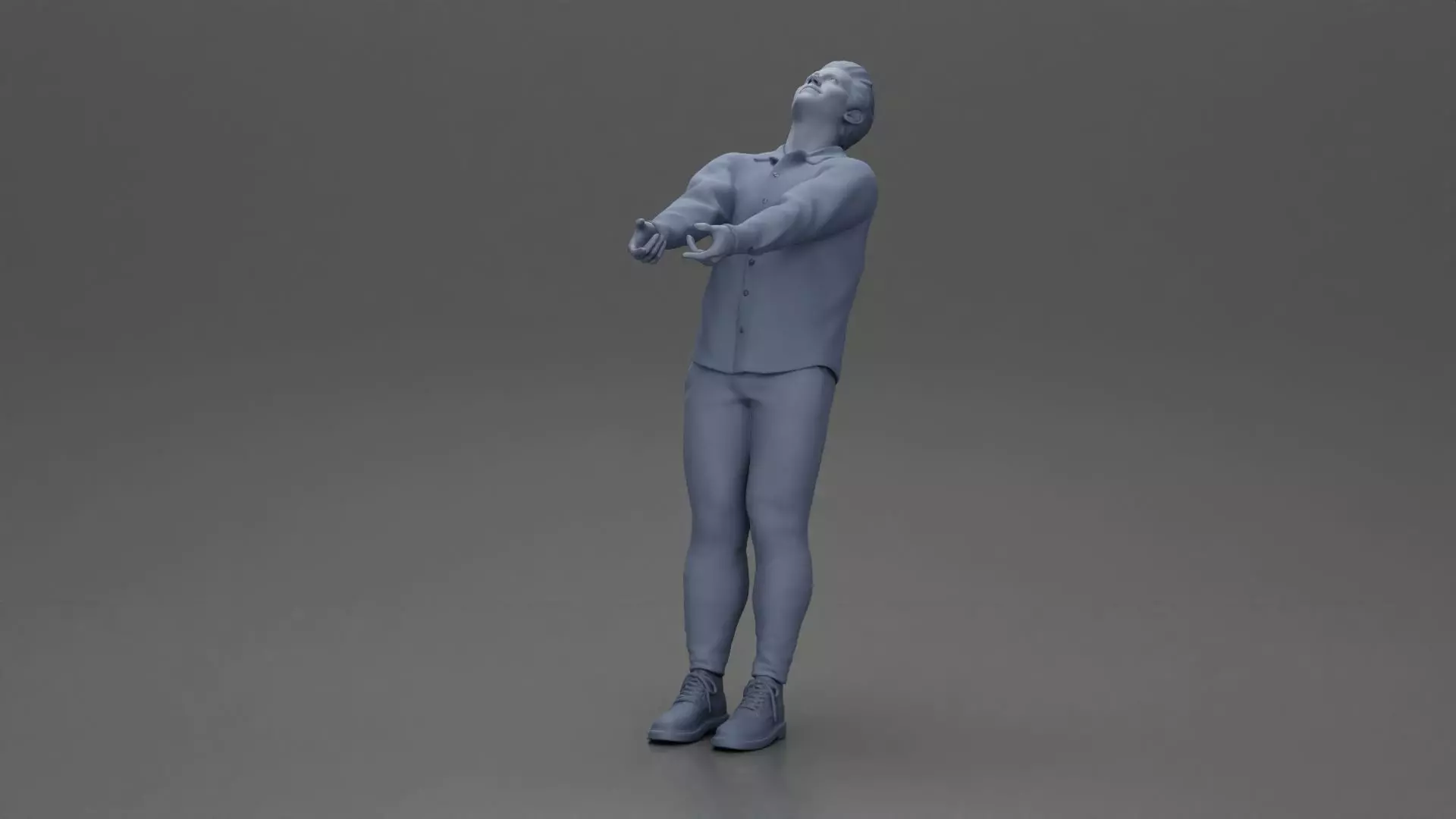 Man leaning back holding hands enjoying a playful dance moment 3D print model_10