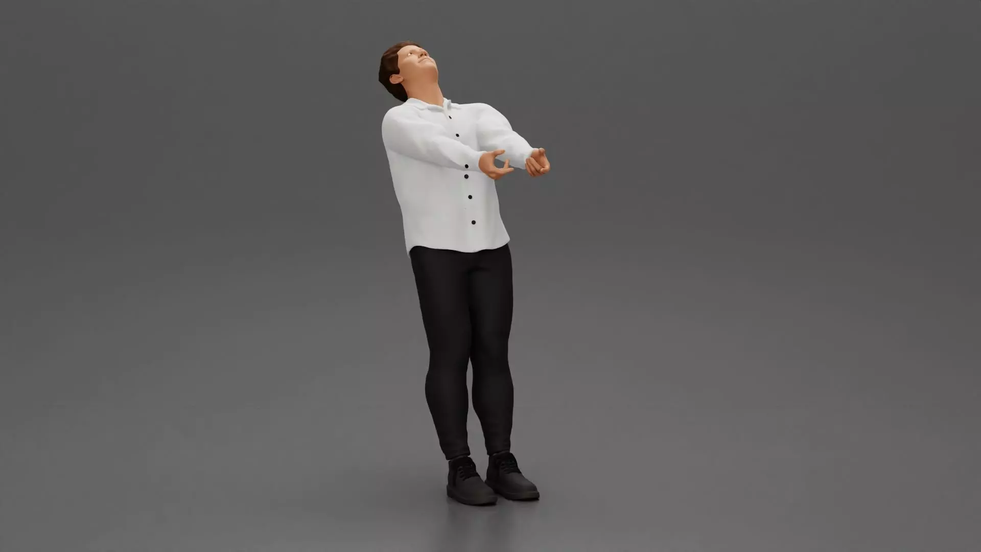 Man leaning back holding hands enjoying a playful dance moment 3D print model_5