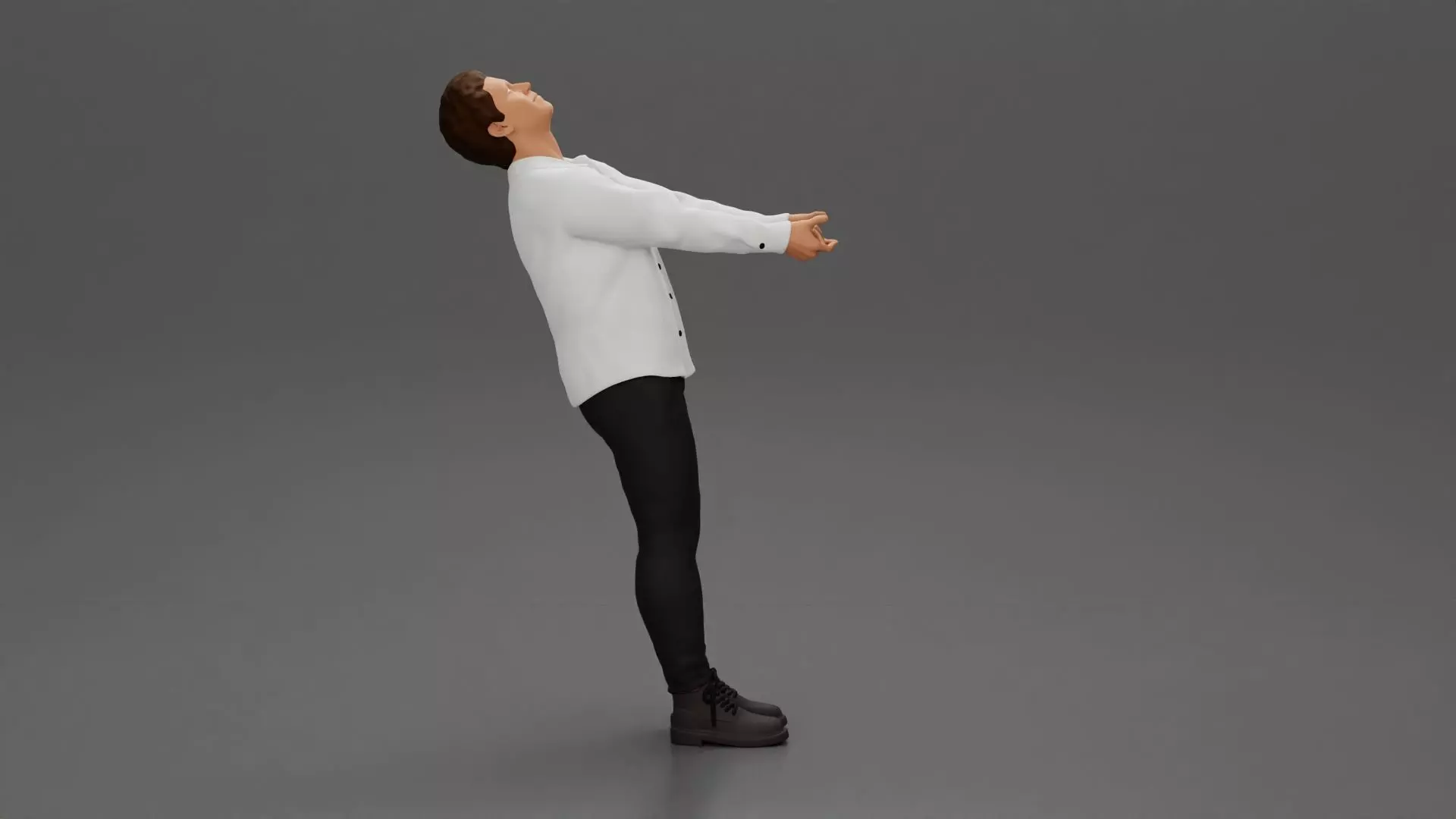 Man leaning back holding hands enjoying a playful dance moment 3D print model_0