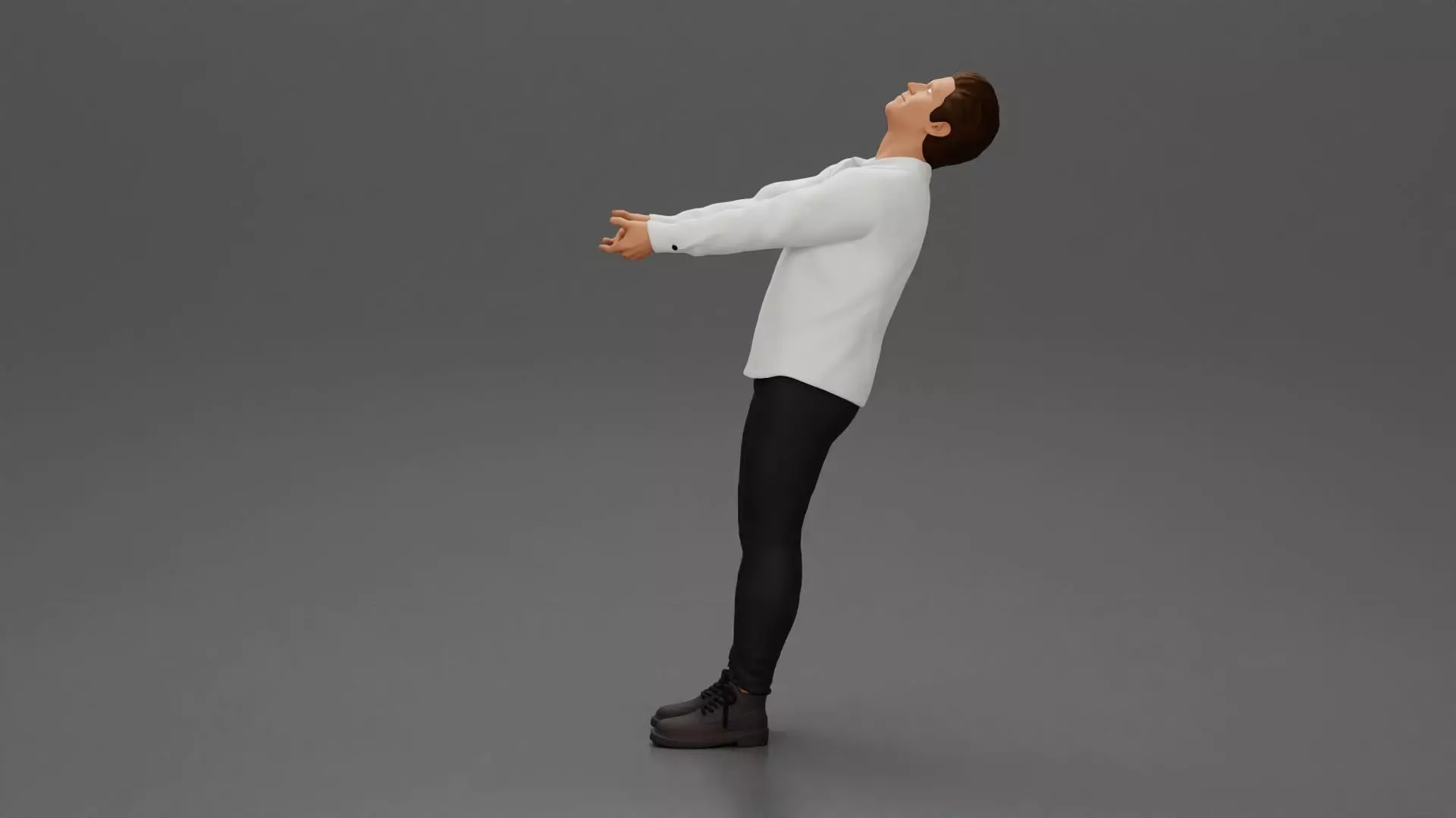 Man leaning back holding hands enjoying a playful dance moment 3D print model_3