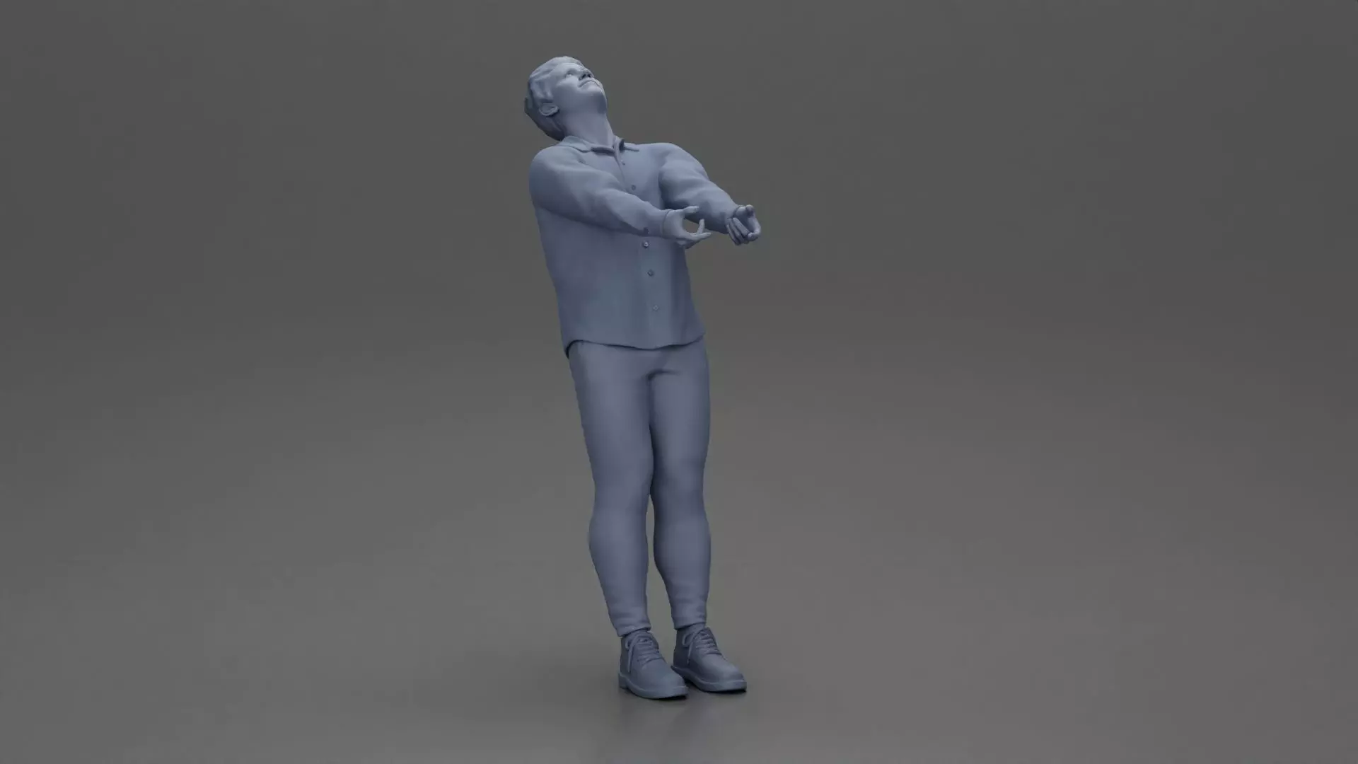 Man leaning back holding hands enjoying a playful dance moment 3D print model_11