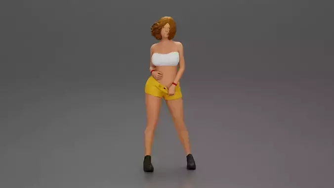 Stylish Woman Striking Confident Pose in Bright Summer Outfit