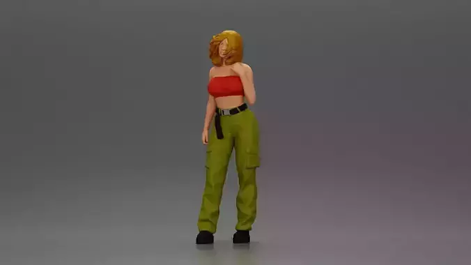 Urban dancer showcasing attitude in red tube top cargo pants 3D print model