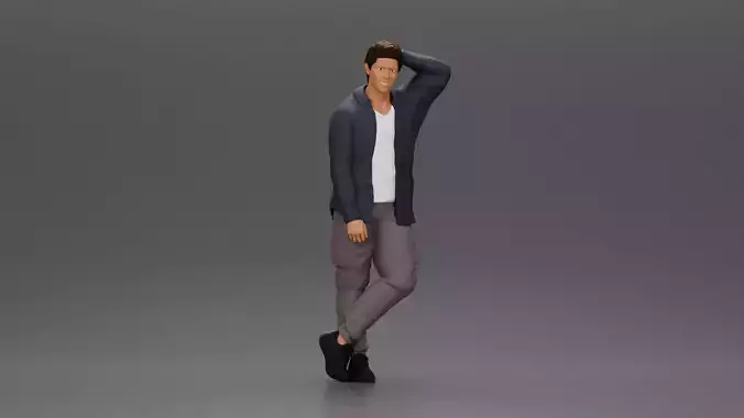 Fashion model posing casually in open shirt cargo pants 3D print model
