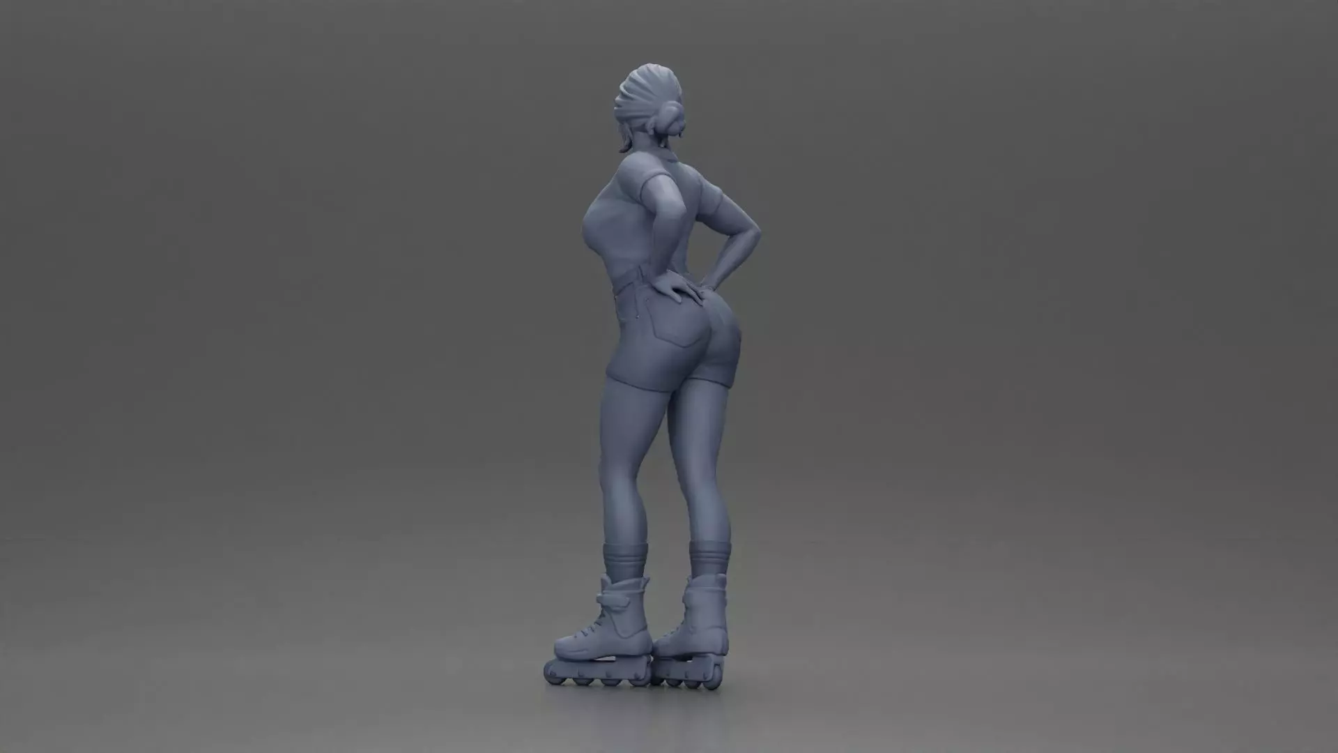 Roller skater strikes pose in pink shirt shorts and skates 3D print model_9