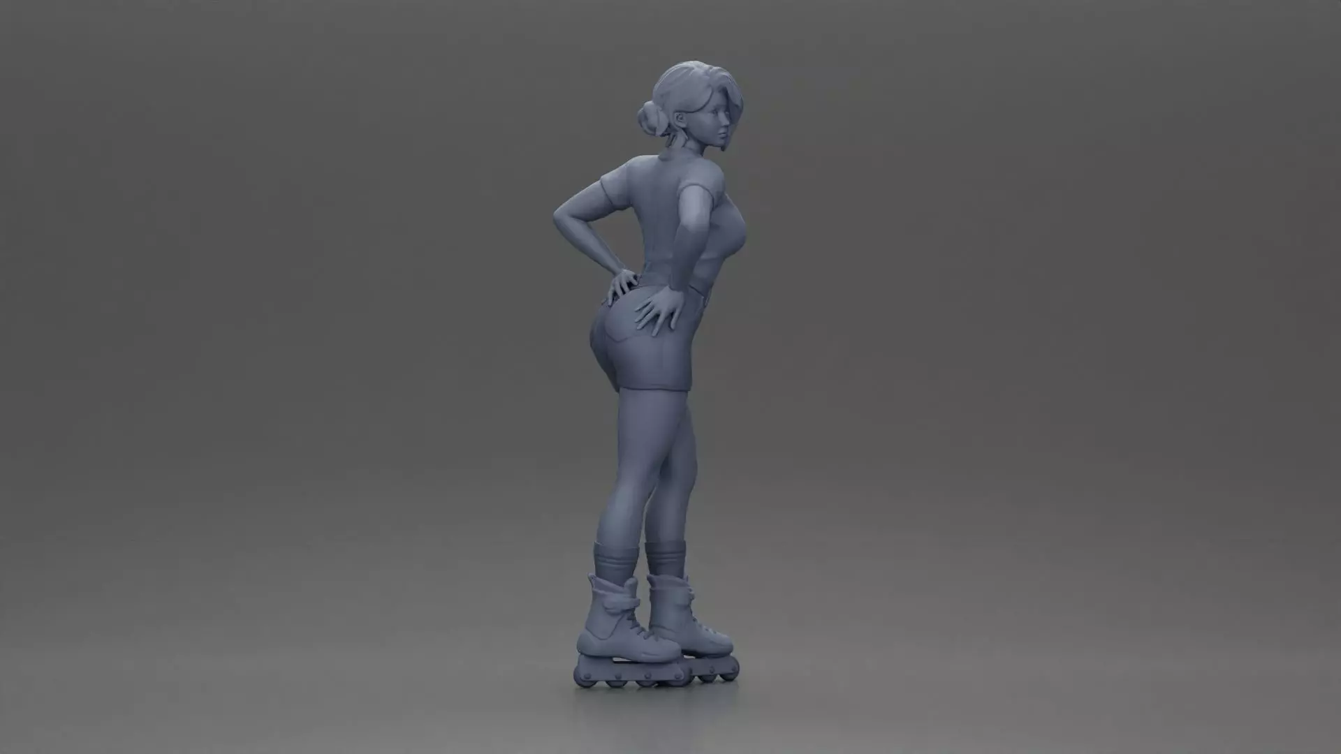 Roller skater strikes pose in pink shirt shorts and skates 3D print model_7