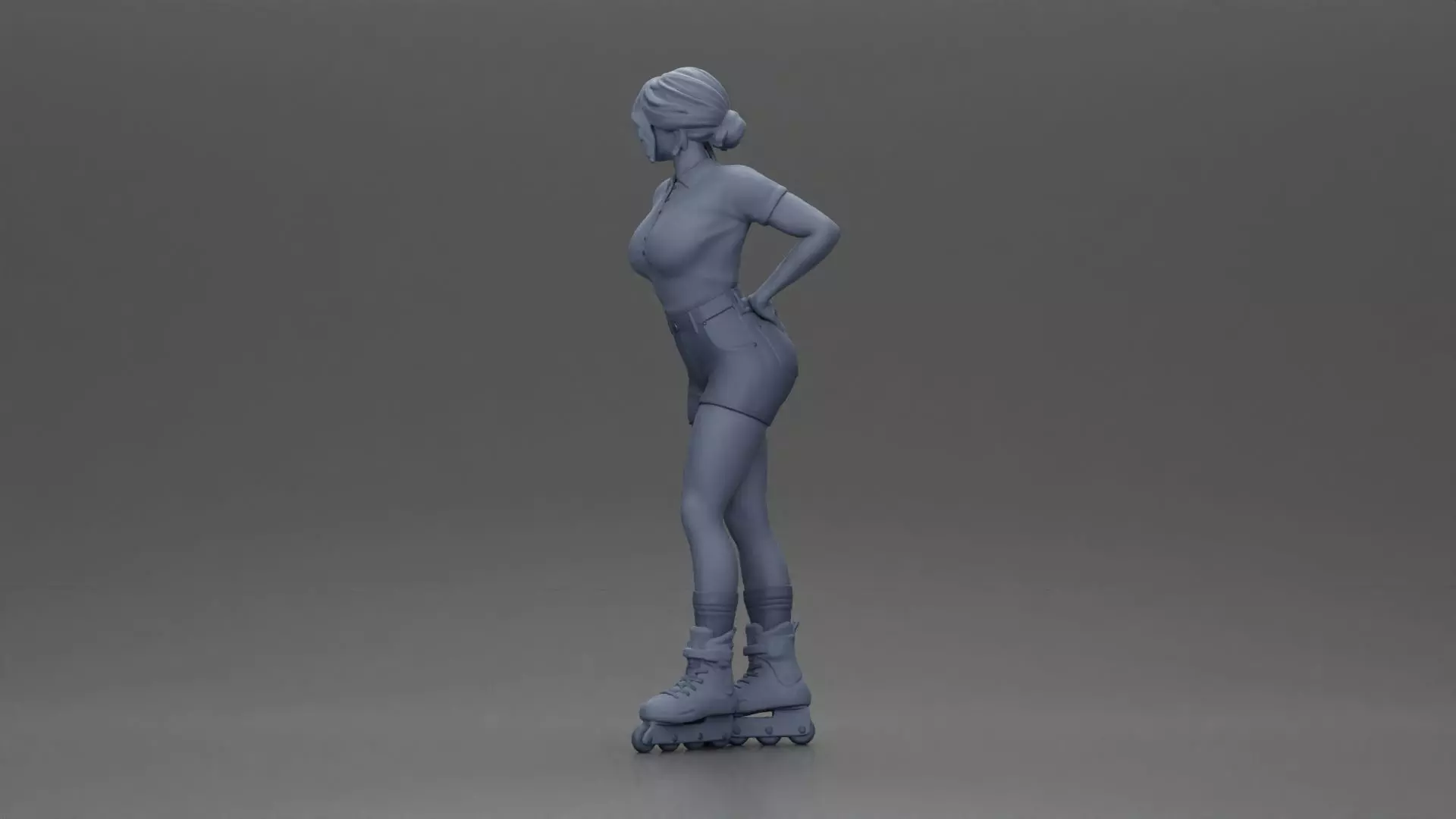 Roller skater strikes pose in pink shirt shorts and skates 3D print model_10