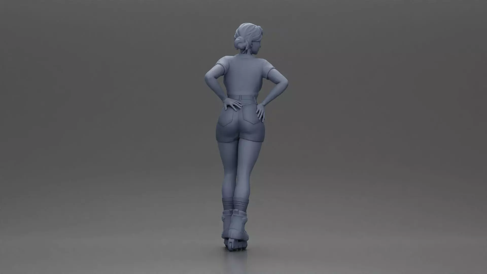 Roller skater strikes pose in pink shirt shorts and skates 3D print model_8