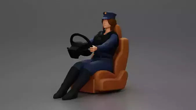 Focused officer in uniform driving seated holding steering wheel 3D print model