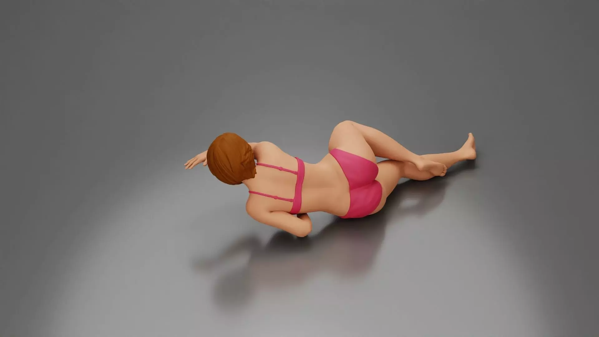 Woman in pink lingerie lying sideways resting arm with soft gaze 3D print model_4