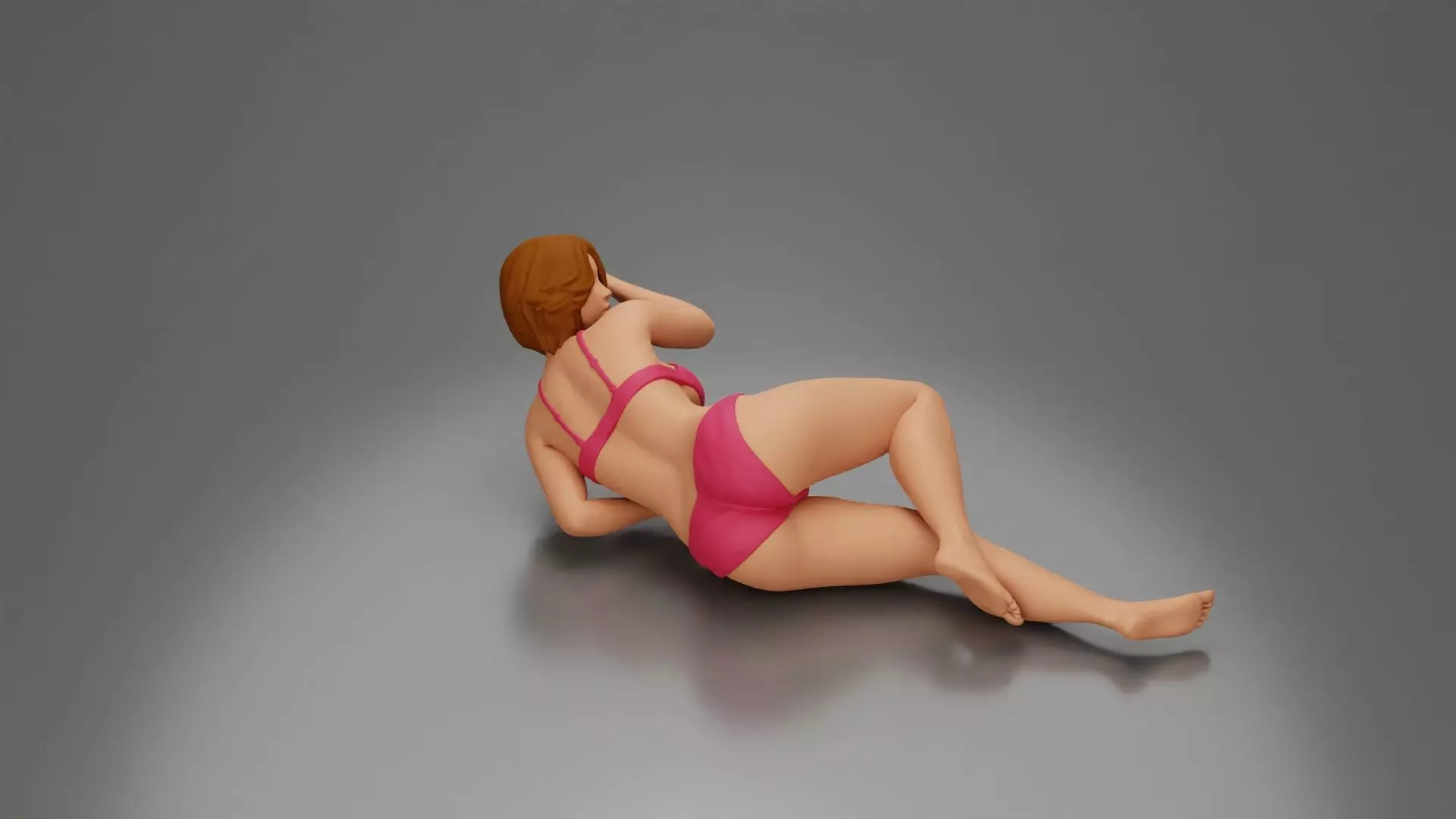 Woman in pink lingerie lying sideways resting arm with soft gaze 3D print model_3