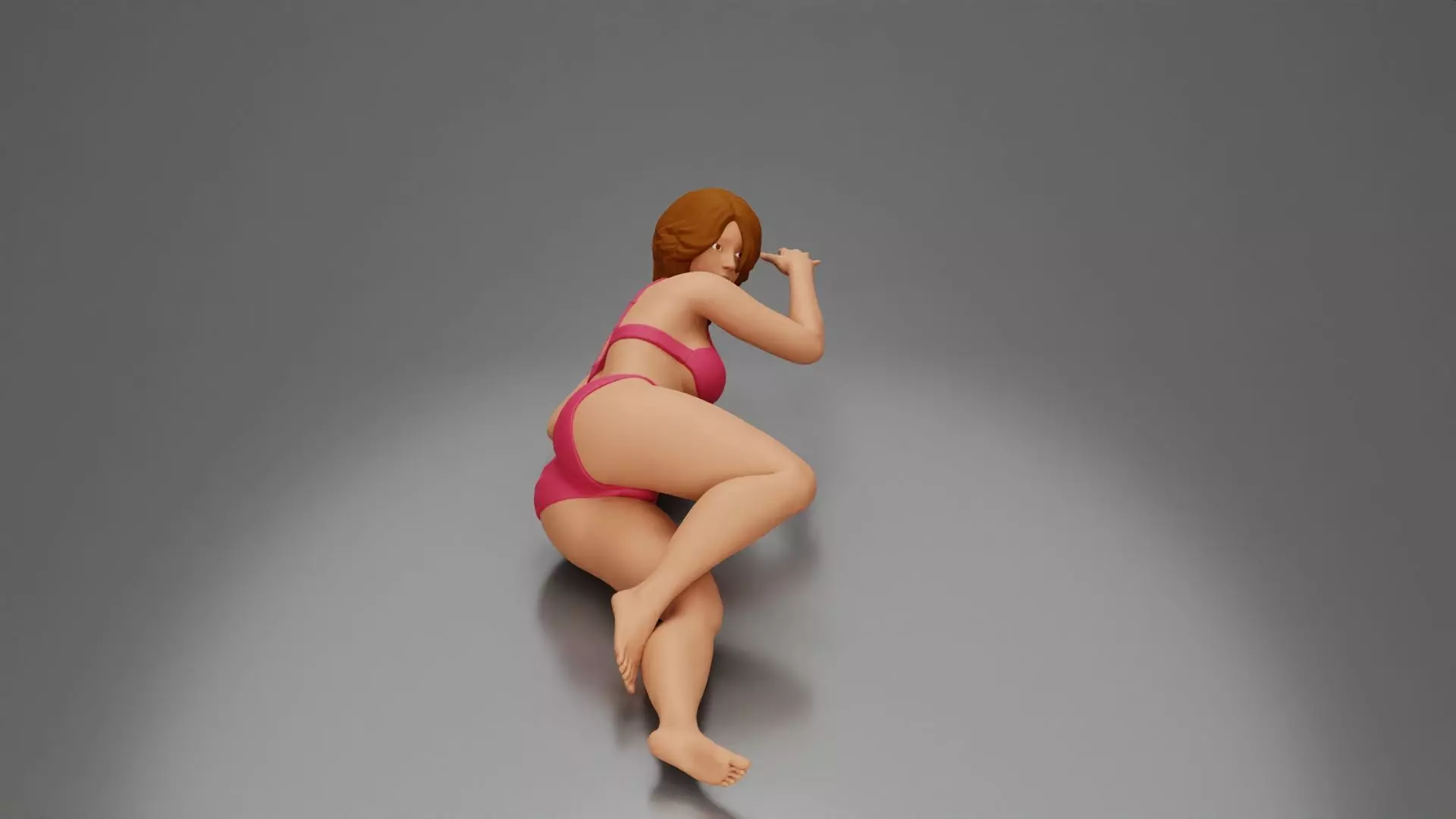 Woman in pink lingerie lying sideways resting arm with soft gaze 3D print model_2