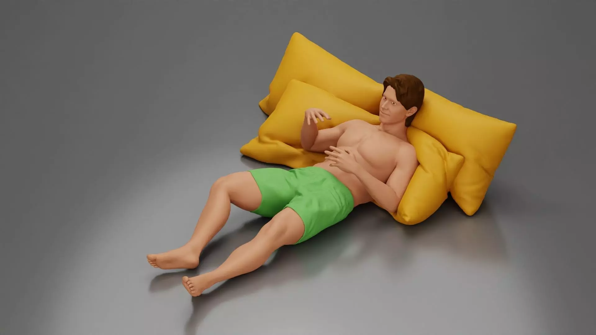 Couple cuddling affectionately on pillows wearing underwear 3D print model_1