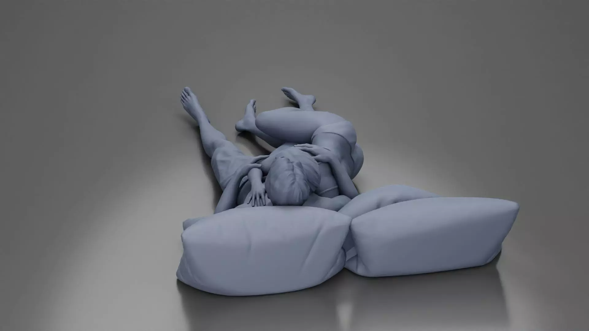 Couple cuddling affectionately on pillows wearing underwear 3D print model_20