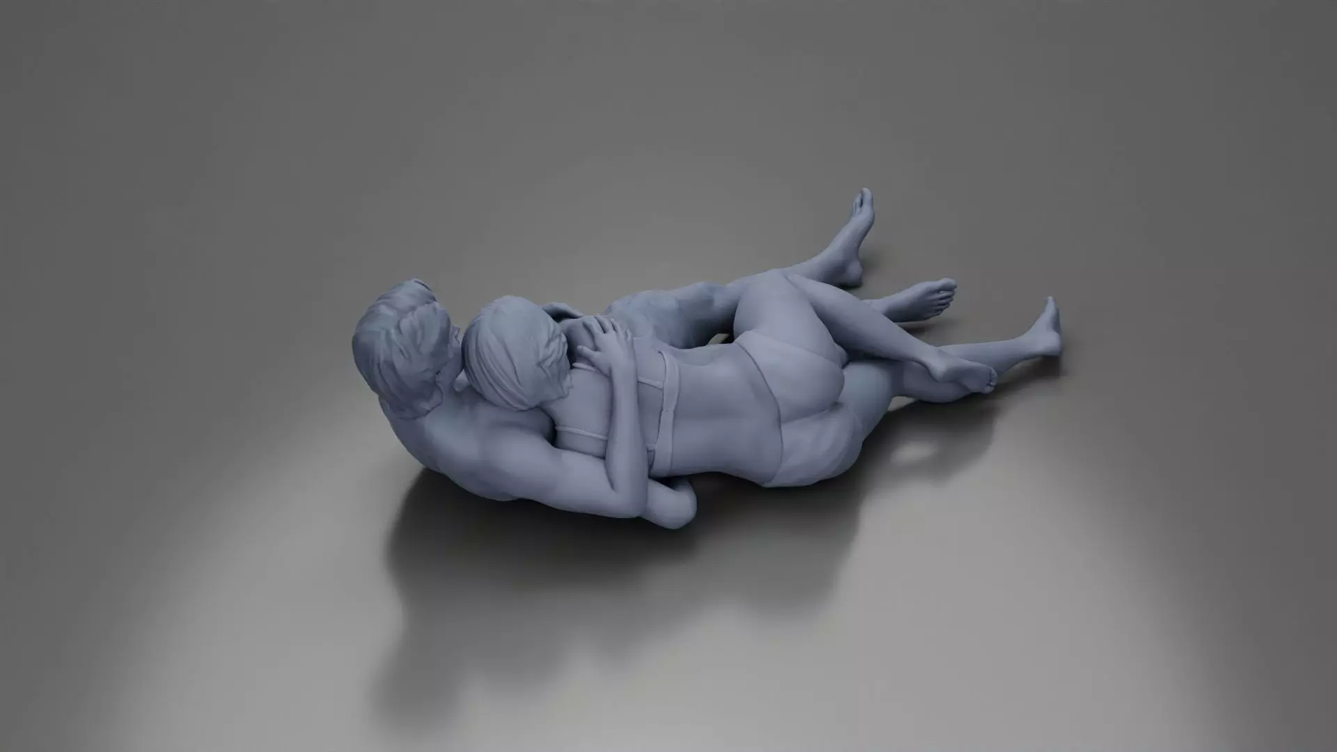 Couple cuddling affectionately on pillows wearing underwear 3D print model_25