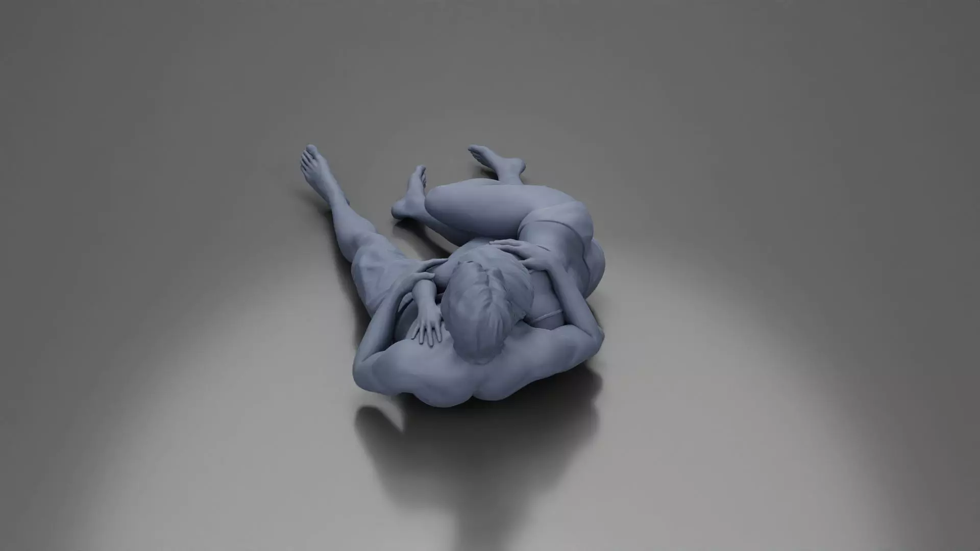 Couple cuddling affectionately on pillows wearing underwear 3D print model_26