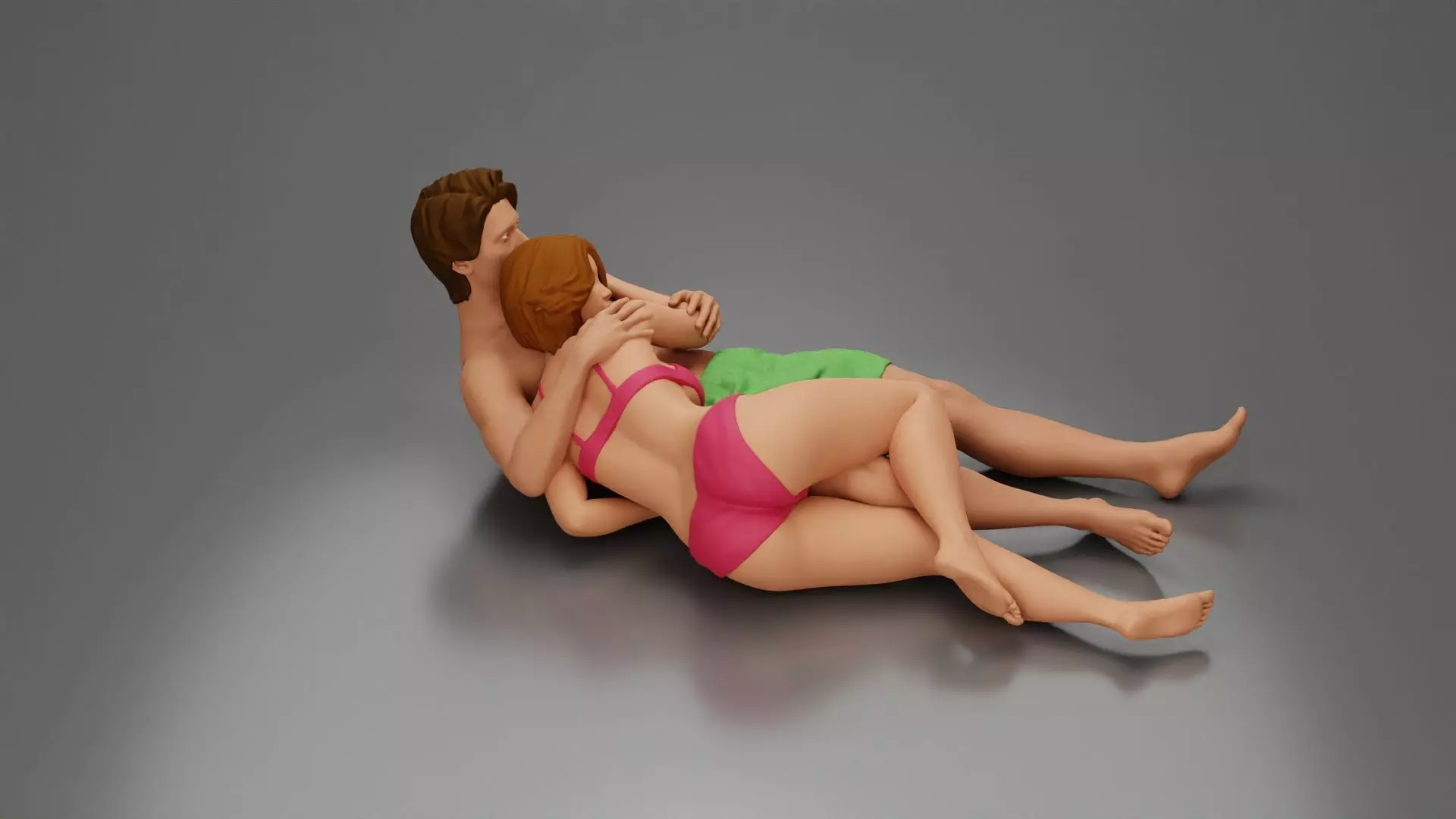 Couple cuddling affectionately on pillows wearing underwear 3D print model_12