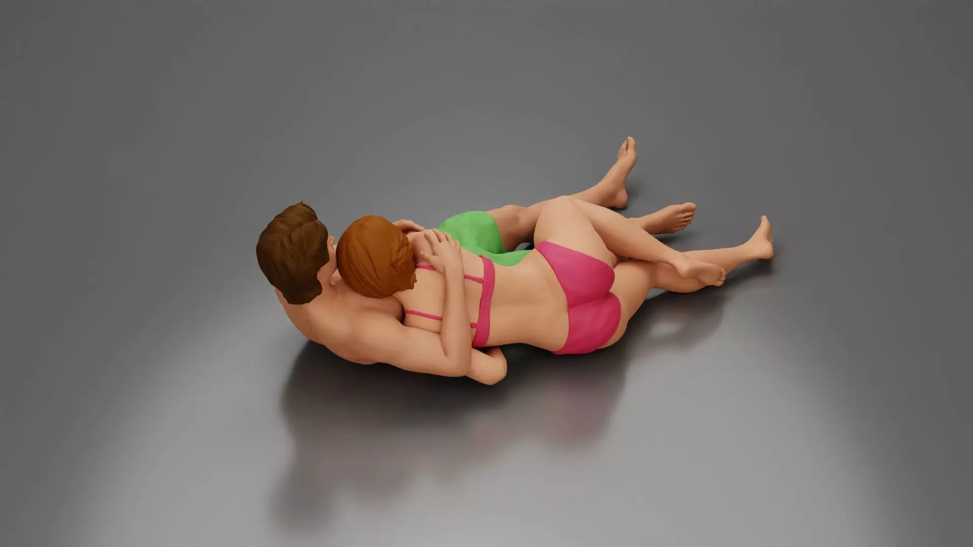 Couple cuddling affectionately on pillows wearing underwear 3D print model_13