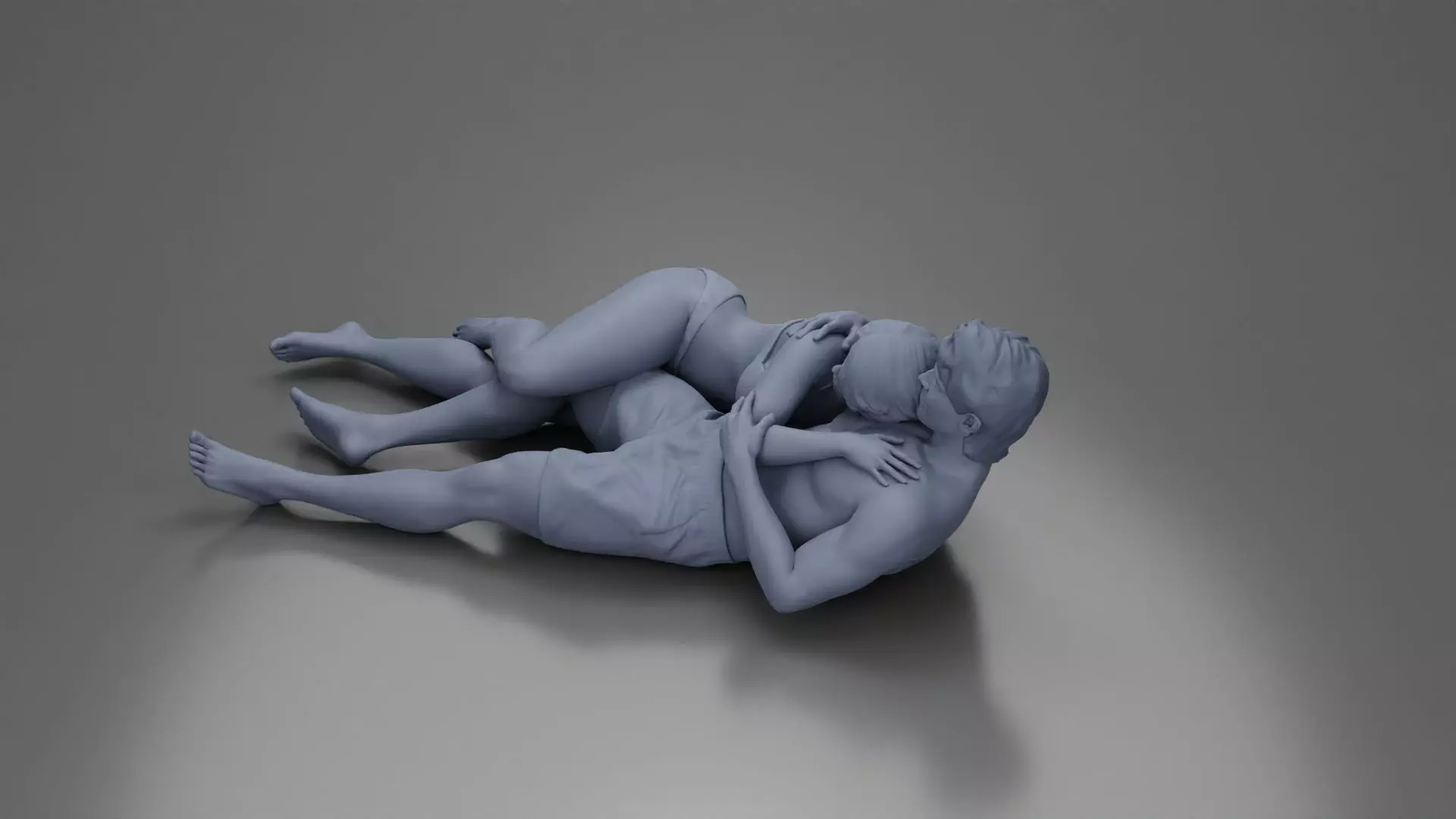 Couple cuddling affectionately on pillows wearing underwear 3D print model_27
