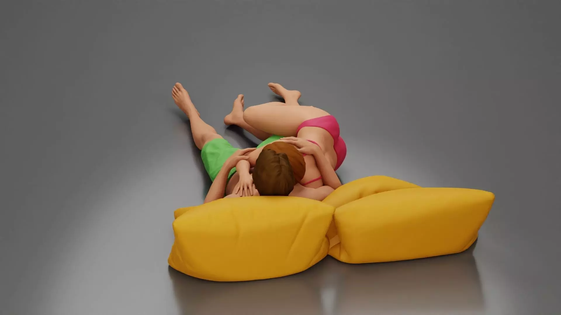 Couple cuddling affectionately on pillows wearing underwear 3D print model_9