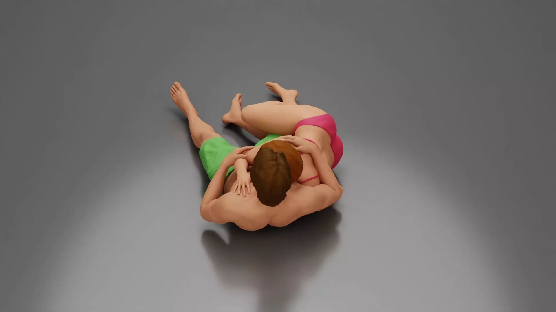 Couple cuddling affectionately on pillows wearing underwear 3D print model_14