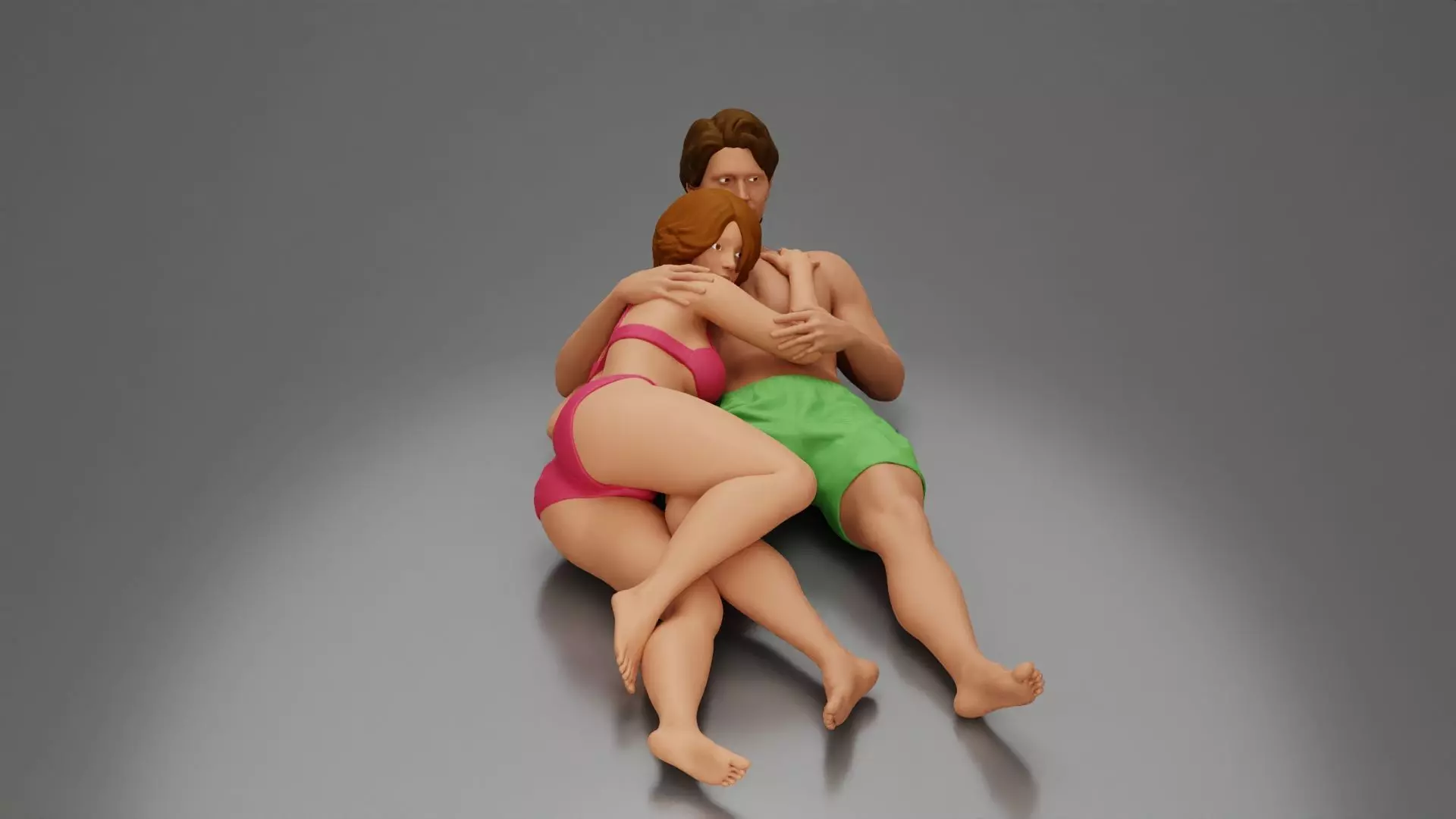 Couple cuddling affectionately on pillows wearing underwear 3D print model_11