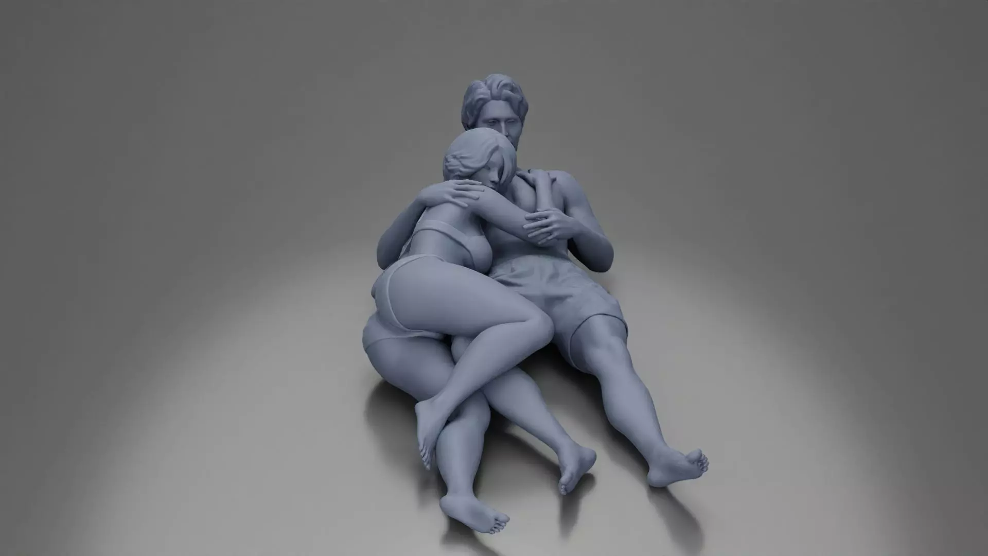 Couple cuddling affectionately on pillows wearing underwear 3D print model_23