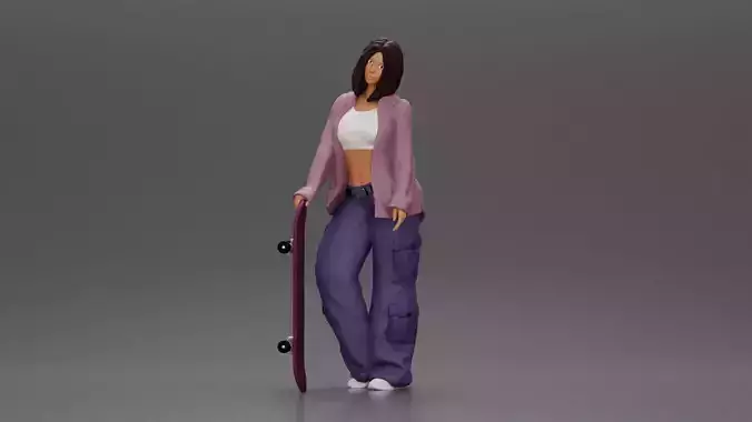 Skater girl wearing crop top cargo pants relaxed pose 3D print model